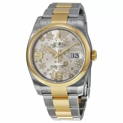 Replica Rolex Datejust Silver Floral Dial Steel and 18K Yellow Gold Automatic Unisex Watches
