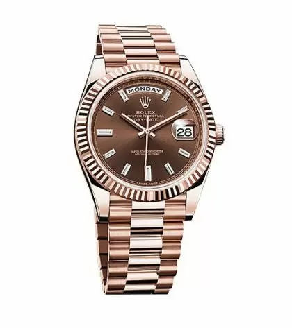 Replica Rolex Day-Date 40 Chocolate Baguette Diamond Dial 18K Everose Gold Automatic Men's Watches