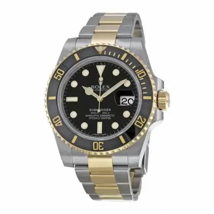 Replica Rolex Submariner Black Index Dial Stainless Steel and 18kt Yellow Gold Oyster Bracelet Men's Watches