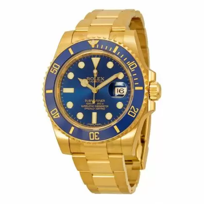 Replica Rolex Submariner Blue Dial 18kt Yellow Gold Oyster Bracelet Men's Watches